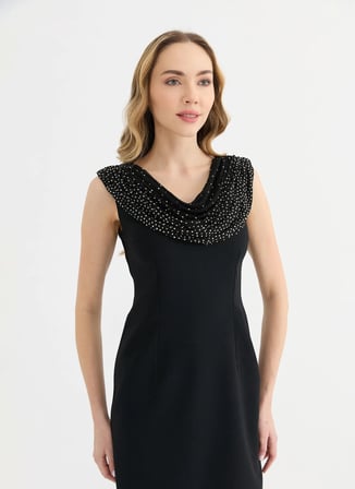 Selen Siyah Kadın Degaje Yaka Elbise 26YSL7726