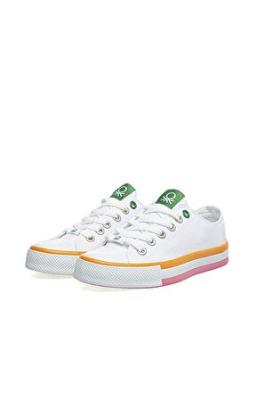 Benetton Beyaz - Turuncu Kız Çocuk Sneaker BN-30175 Beyaz Turuncu