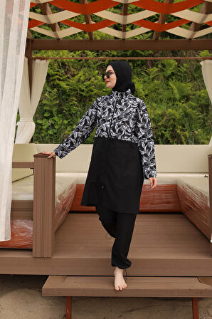 Remsa Mayo Paraşüt Tam Kapalı Tesettür Mayo Beyaz Yaprak 2112 PINAR | M