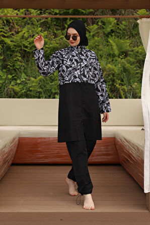 Remsa Mayo Paraşüt Tam Kapalı Tesettür Mayo Beyaz Yaprak 2112 PINAR | M