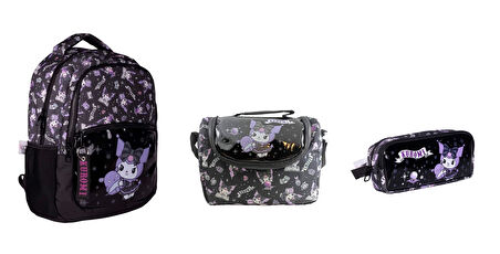 KUROMİ Görselli Okul Sırt Çantası 2734 Lila Siyah (3 LÜ SET)