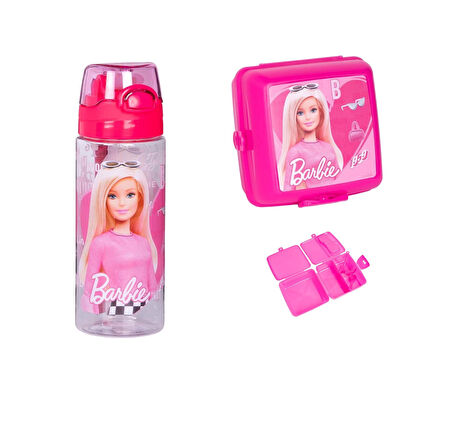 Barbie 500 Ml Plastik Matara ve Beslenme Kabnı seti