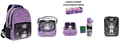 Kuromi 2025 Yılı Orjinal Okul Çantası,Beslenme ÇantasıKalemlik,Beslenme  Kabı ve Matara( Oyun Hamuru