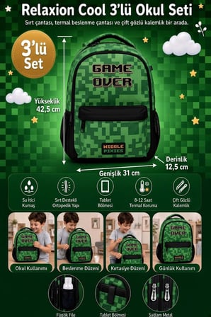 Minecraft  3772 Creeper Okul Çantası Çift Gözlü 41,5 cm Tablet Bölmeli Ergonomik Su İtici Sırt Çanta