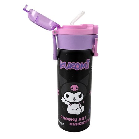 Kuromi Çift Fonksiyon Kapaklı Çelik Matara 600Ml 3828