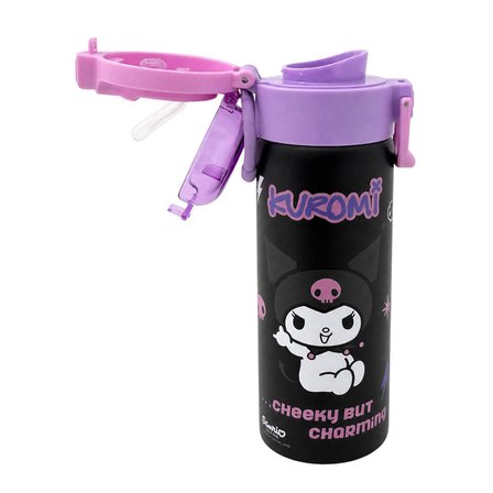 Kuromi Çift Fonksiyon Kapaklı Çelik Matara 600Ml 3828