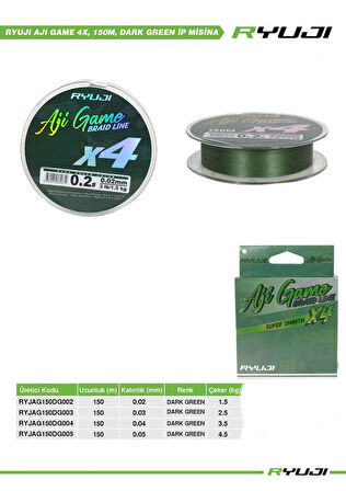 Ryuji Aji Game x4 Süper Smooth İp Misina Dark Green-150 MT-0,02 MM