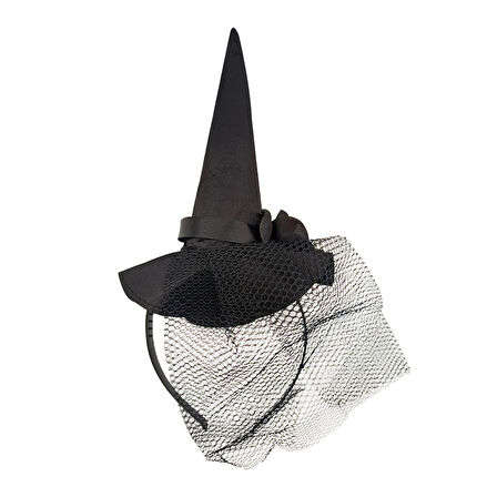 Halloween Cadılar Bayramı Siyah Güllü Tüllü Mini Cadı Şapkası Şeklinde Taç Parti Aksesuarı
