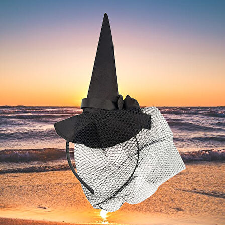 Halloween Cadılar Bayramı Siyah Güllü Tüllü Mini Cadı Şapkası Şeklinde Taç Parti Aksesuarı