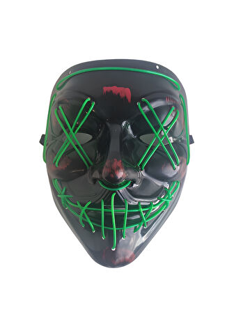 Halloween Cadılar Bayramı Maske Işıklı Pilli Yeşil Telli Korku Maskesi 