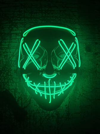 Halloween Cadılar Bayramı Maske Işıklı Pilli Yeşil Telli Korku Maskesi 