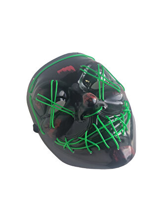 Halloween Cadılar Bayramı Maske Işıklı Pilli Yeşil Telli Korku Maskesi 