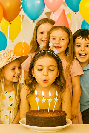 Mum Yıldız şekilli Gümüş renkli 4 lü çubuk dahil 14,5cm doğum günü mumları