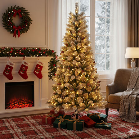 150 cm – 348 Dal Kozalaklı Karlı Yılbaşı Çam Ağacı Demir Ayaklı Dekoratif Ağaç