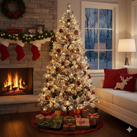 150 cm – 348 Dal Kozalaklı Karlı Yılbaşı Çam Ağacı Demir Ayaklı Dekoratif Ağaç