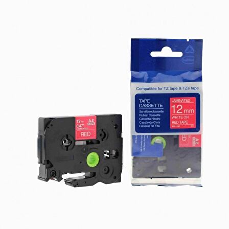 Tonersepeti TZe-435 12mm Kırmızı üzerine Beyaz Laminasyonlu Muadil Etiket