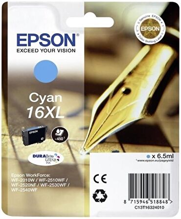 Tonersepeti Epson 16XL-T1632-C13T16324020 Mavi Orjinal Kartuş