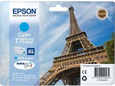 Tonersepeti Epson T7022XL-C13T70224010 Orjinal Mavi Kartuş