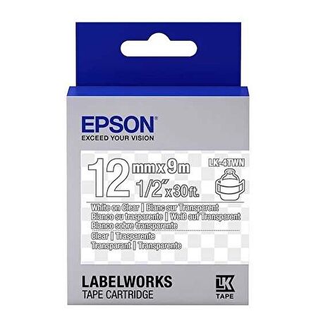 Tonersepeti Epson LK-4TWN Transparan Üzerine Beyaz Orjinal Etiket