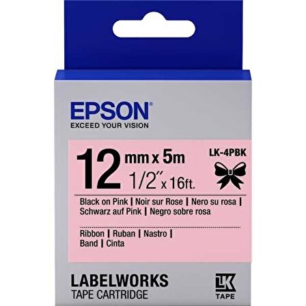 Tonersepeti Epson LK-4PBK Pembe Üzerine Siyah Orjinal Etiket