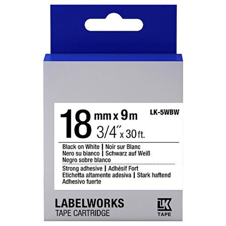 Tonersepeti Epson LK-5WBW- C53S655012 Muadil Güçlü Yapışkanlı Etiket Kartuşu Siyah Beyaz 18 mm