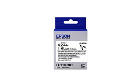 Tonersepeti Epson LK-4WBA5 Isıyla Daralan Siyah Üzeri Beyaz 5MM 2,5 Metre Orjinal Etiket C53S654904