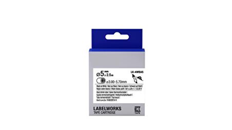 Tonersepeti Epson LK-4WBA5 Isıyla Daralan Siyah Üzeri Beyaz 5MM 2,5Metre Muadil Etiket