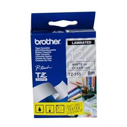 Tonersepeti Brother TZ-135 Şeffaf Üzerine Beyaz Etiket Şeridi