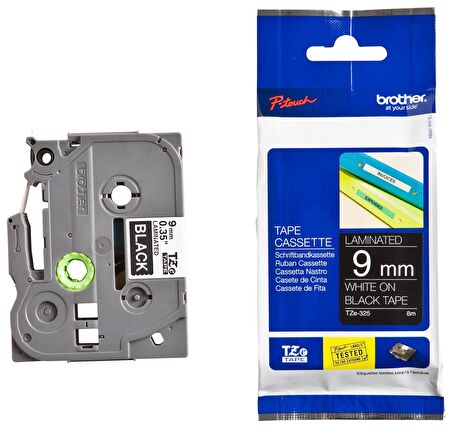 Tonersepeti Brother TZe-325 9mm Siyah üzerine Beyaz Laminasyonlu Etiket