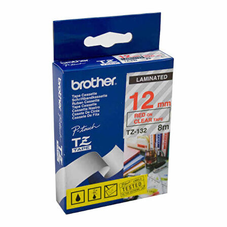 Tonersepeti Brother Tz-132 Şeffraf Üzerine Kırmızı Lamine Orjinal Etiket