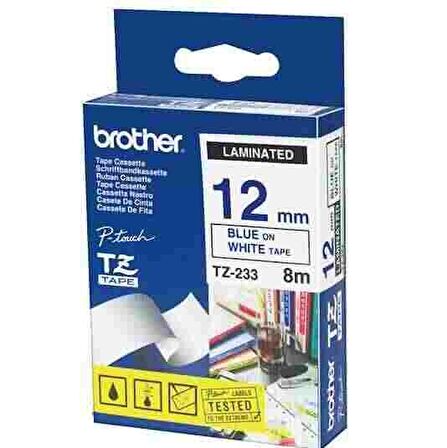 Tonersepeti Brother TZ-233 Beyaz Üzerine Mavi Etiket Şeridi 12MM