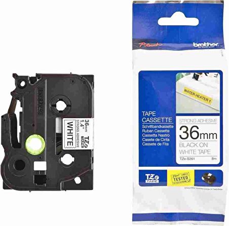 Tonersepeti Brother TZe-S261 36mm Beyaz üzerine Siyah Güçlü Yapışkanlı Laminasyonlu Etiket