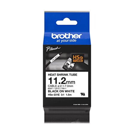 Tonersepeti Brother HSE-231E Beyaz Üzerine Siyah Etiket Bandı- 11.2MMx1.5m
