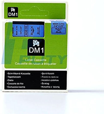 Dymo 43616 Mavi üzerine Siyah 6mm Muadil Etiket