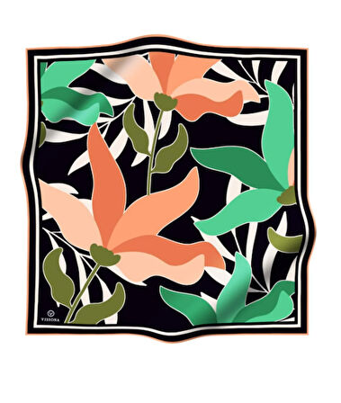 Vissona Tivil İpek Eşarp 60061 - 1 - 0012 - 0043 Yeşil Karışık Desen 