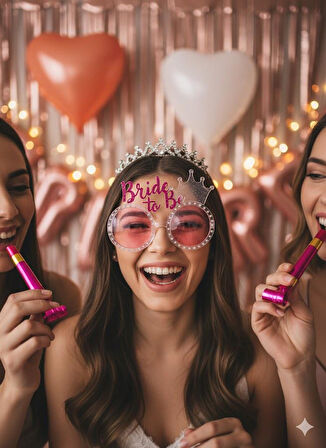 Bride Gözlük Bride to be yazılı şeffaf taçlı Pembe Parti Gözlüğü