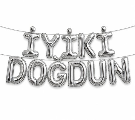 İyi Ki Doğdun Gümüş Folyo Balon Yazı Seti 15 Parça İpli Doğum Günü Parti Süsü Dekoru