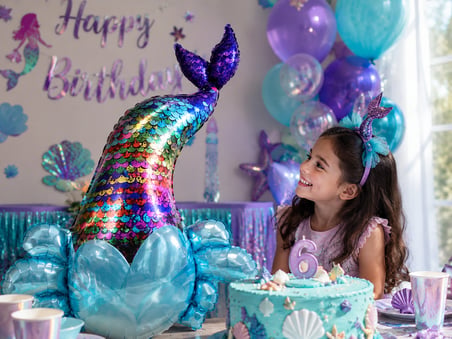 Pullu Deniz Kızı Kuyruğu Folyo Balon 78x110 cm Deniz Kızı Temalı Parti Süsü Balonu
