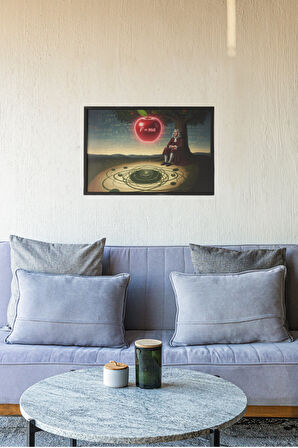 Newton Elma Çerçeveli Tablo – Yerçekimi Yasası Sanat Tasarımı – Bilim Tarihi Dekor – 30x42 cm