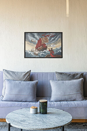 Çin’in Dev Keşif Gemisi Çerçeveli Tablo – Tarihi Mizah ve Komik Sanat Duvar Dekoru – 30x42 cm