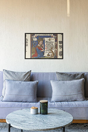 Magna Carta Çerçeveli Tablo – Kral John ve Orta Çağ Mizahı – Minyatür El Yazması Tasarımı – 30x42 cm