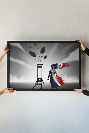 Fransız Devrimi Çerçeveli Tablo – Özgürlük ve Marianne Fransız Bayrağı Temalı Duvar Dekoru 30x42 cm