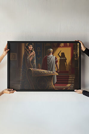 Cleopatra ve Caesar Çerçeveli Tablo – Roma ve Mısır Tarihi – Politik Entrika Durvar Dekoru 30x42 cm