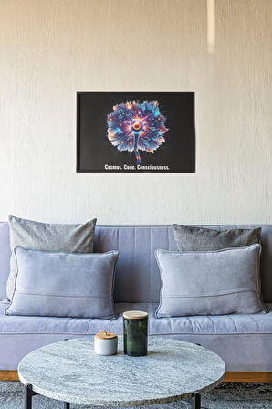 Bilim Temalı Çerçeveli Tablo – Sinir Hücresi, DNA ve Kozmos Tasarımı – Bilim Sever Dekoru – 30x42 cm