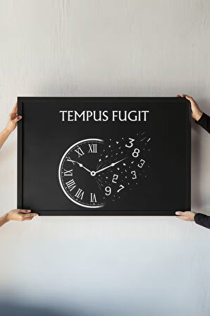 Zaman Uçar Çerçeveli Tablo – Tempus Fugit Latin Alıntılı – Felsefi ve Sanatsal Duvar Dekoru 30x42 cm