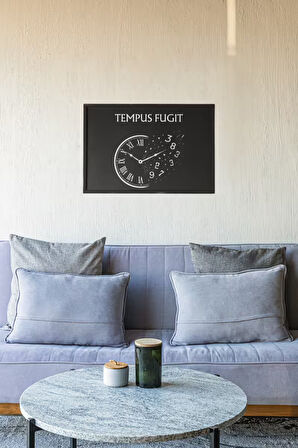 Zaman Uçar Çerçeveli Tablo – Tempus Fugit Latin Alıntılı – Felsefi ve Sanatsal Duvar Dekoru 30x42 cm