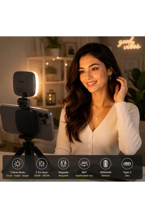 XK-FL05 Magsafe Uyumlu Aynalı Mini Led Fill Light Taşınabilir Telefon Standı Fotoğraf Ve Video Işığı - Siyah