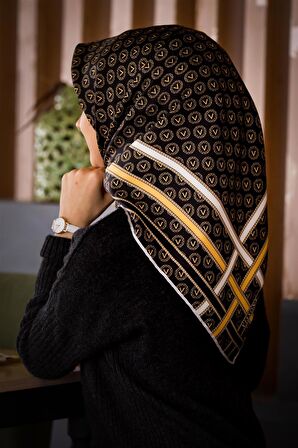 Vissona Tivil Siyah-Gold İpek Eşarp 16505-0001-0011
