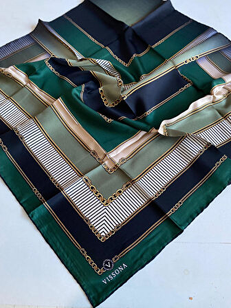 Vissona Tivil İpek Eşarp 17217-0036-0001 Yeşil Karışık Desen