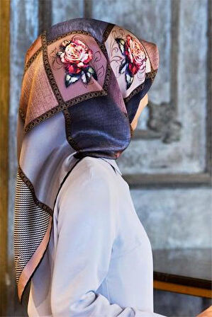 Vissona Tivil İpek Eşarp 17391 - 0019 - 0028 Pudra Gri Batik Desen